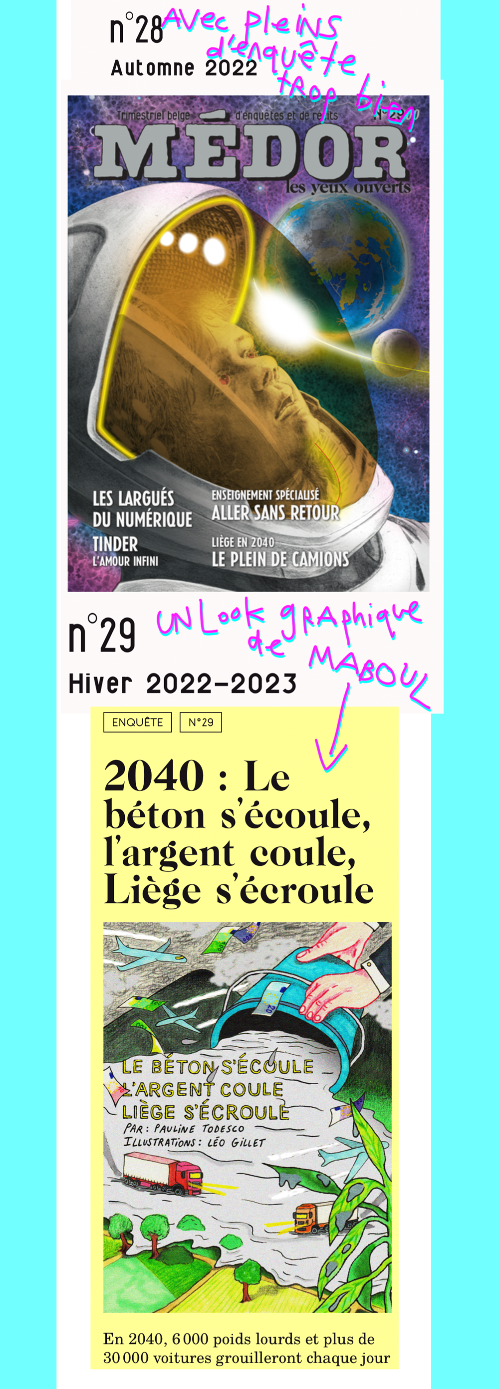 Des articles ultra intéressants, des illustrations merveilleuses, des enquêtes fouillées sur des sujets sombres ( l'alcool chez les médecins ) ou complètements fous ( les courses de Cheval-bâton ! 